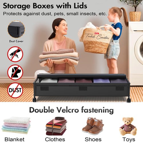 MixcMax Under Bed Storage Bins With Lids - 2Pack Lengthen Underbed Storage Containers with Wheels, Large Capacity Metal Clothes Organizer for Bedroom, Storage Box for Clothing Shoes Blanke Sheet