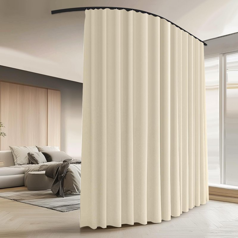 Room Divider Curtains with Ceiling Curtain Track Set Window Curtain for Bedroom,Living Room Total Blackout Thermal Insulated Privacy Ceiling Track Curtain W 6 × H 7 FT Beige drape&Black track