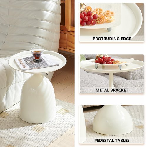 Kelligo Side Table Set of 2, Round Side Table with Screw Connections, Small End Tables for Narrow Areas, Small Tables for Living Rooms, Bedrooms, Cafeterias and Outdoors, White
