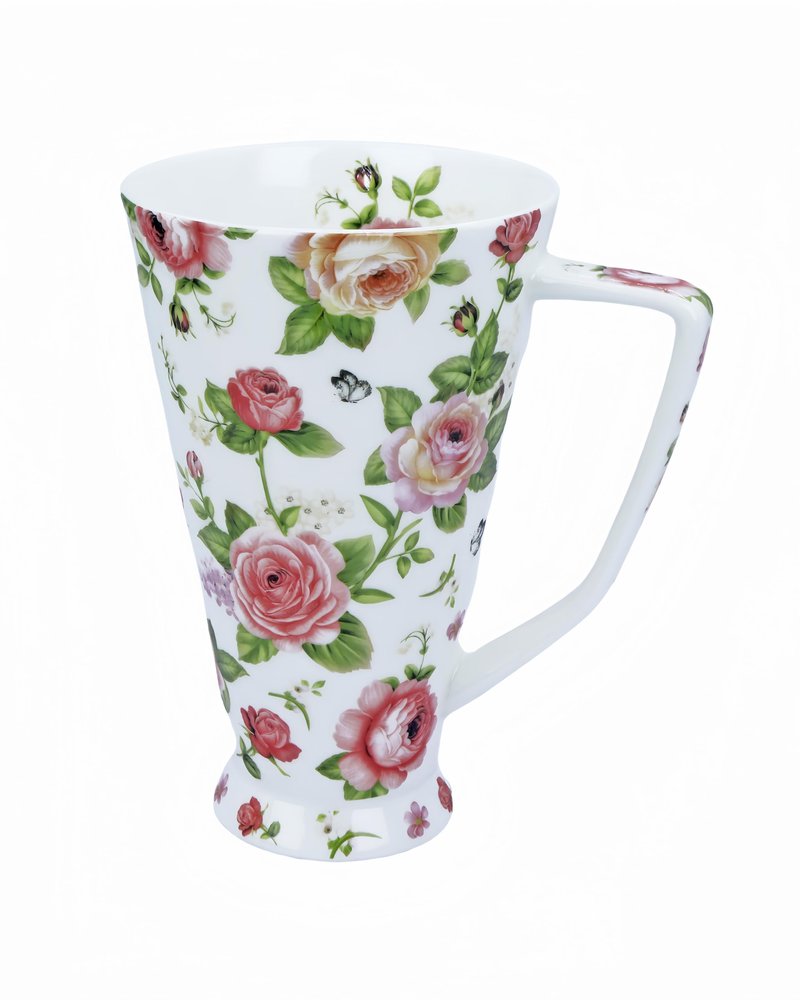Glen Mila 17oz Cute Coffee Mug for Women Bone China Coffee Mug Cute Mugs Christmas Mugs Birthday Gifts for Mom Friends (white garden flower mug)
