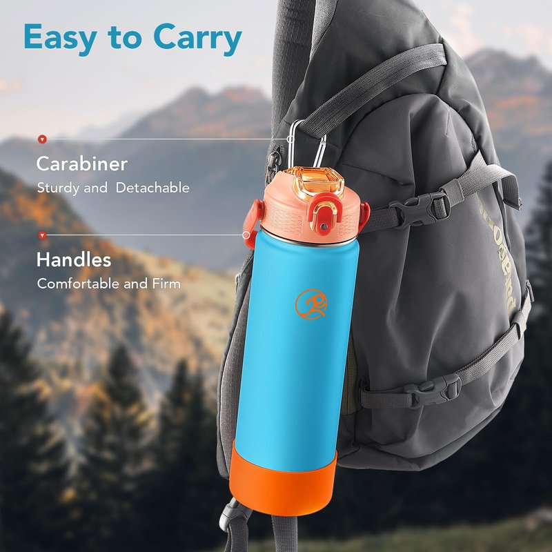 GOSWAG Insulated Water Bottle 24 oz, Stainless Steel Water Bottles with 2 Lids and Silicone Sleeve for School and Work, Double-Wall Vacuum Insulation