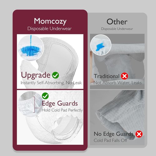 Momcozy Postpartum Recovery Kit - Self-Absorbent Underwear, Nursing Pads & Peri Bottle Set