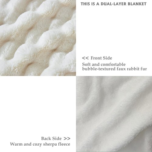 Serenhom 50x60 Inches Ultra-Soft Fuzzy Faux Fur Plush Throw Blanket - Thick, Warm Sherpa for Couch, Sofa, Bedroom, Camping - Decorative Blanket for Cozy Warmth, Bubble Ivory White