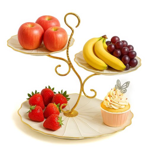 Zosebffej 3 - Tier Golden Decorative Fruit Basket Stand - Elegant Kitchen Centerpiece for Desserts & Snacks - Stylish Display Rack for Countertop & Table - Perfect for Parties & Holidays (Ivory)