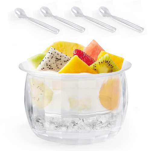 Chilled Dip Bowl Set with Ice for Serving, 2 Pack Ice Chiller Bowl with 4 Spoons for Chilled Pasta, Potato, Dressing, Fruit and Party
