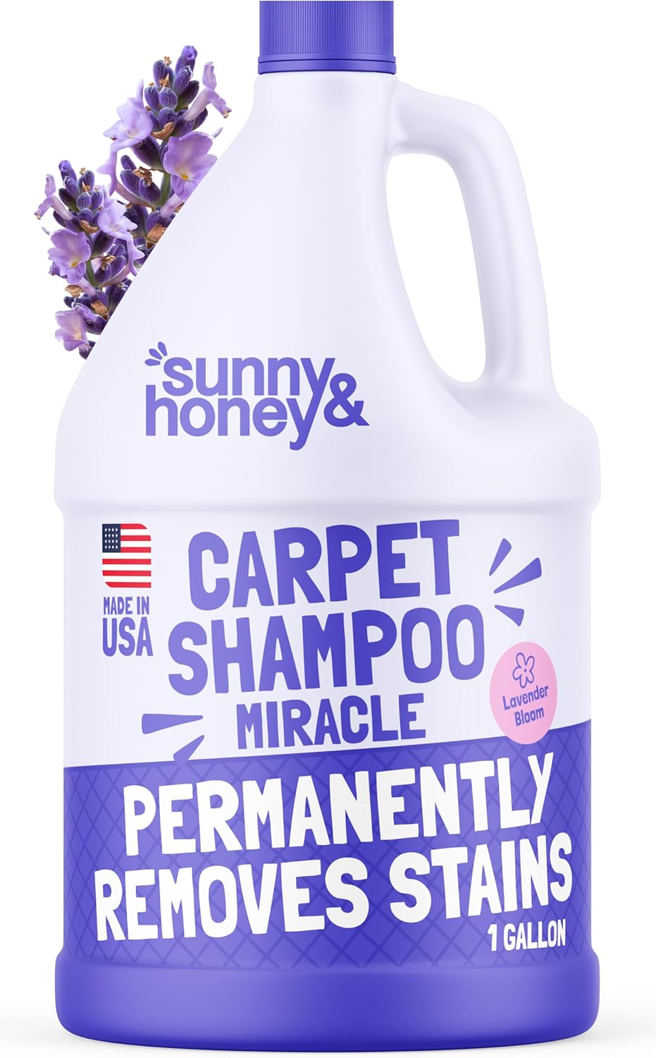 Sunny & Honey Carpet Cleaner Shampoo - Pet Stain Remover & Odor Eliminator | 128 fl oz Light Lavender Scent