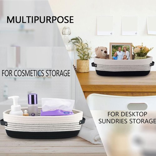 Farmhouse Cotton Rope Toilet Basket - Stylish Bathroom Decor & Organizer | 13"x5.9"x4" Black