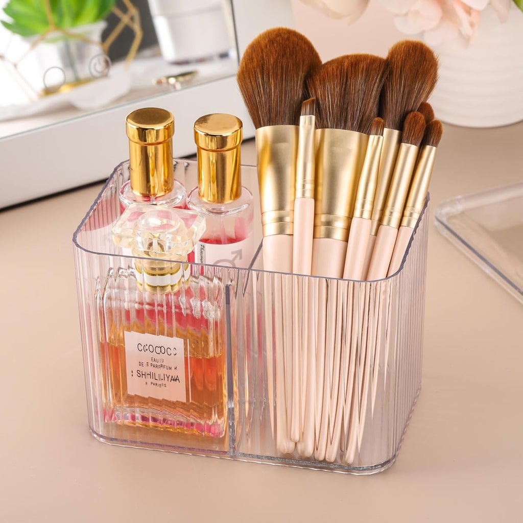 Tbestmax Qtip Holder Dispenser - 3-Section Clear Bathroom Organizer Jar for Cotton Swabs & Pads
