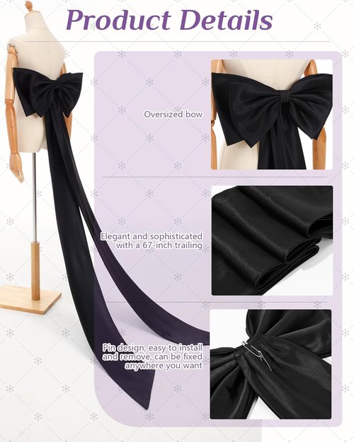 Chuarry Extra Long 67" Satin Big Bow Detachable Train - Elegant Waist Sash Belt for Bridal Gowns