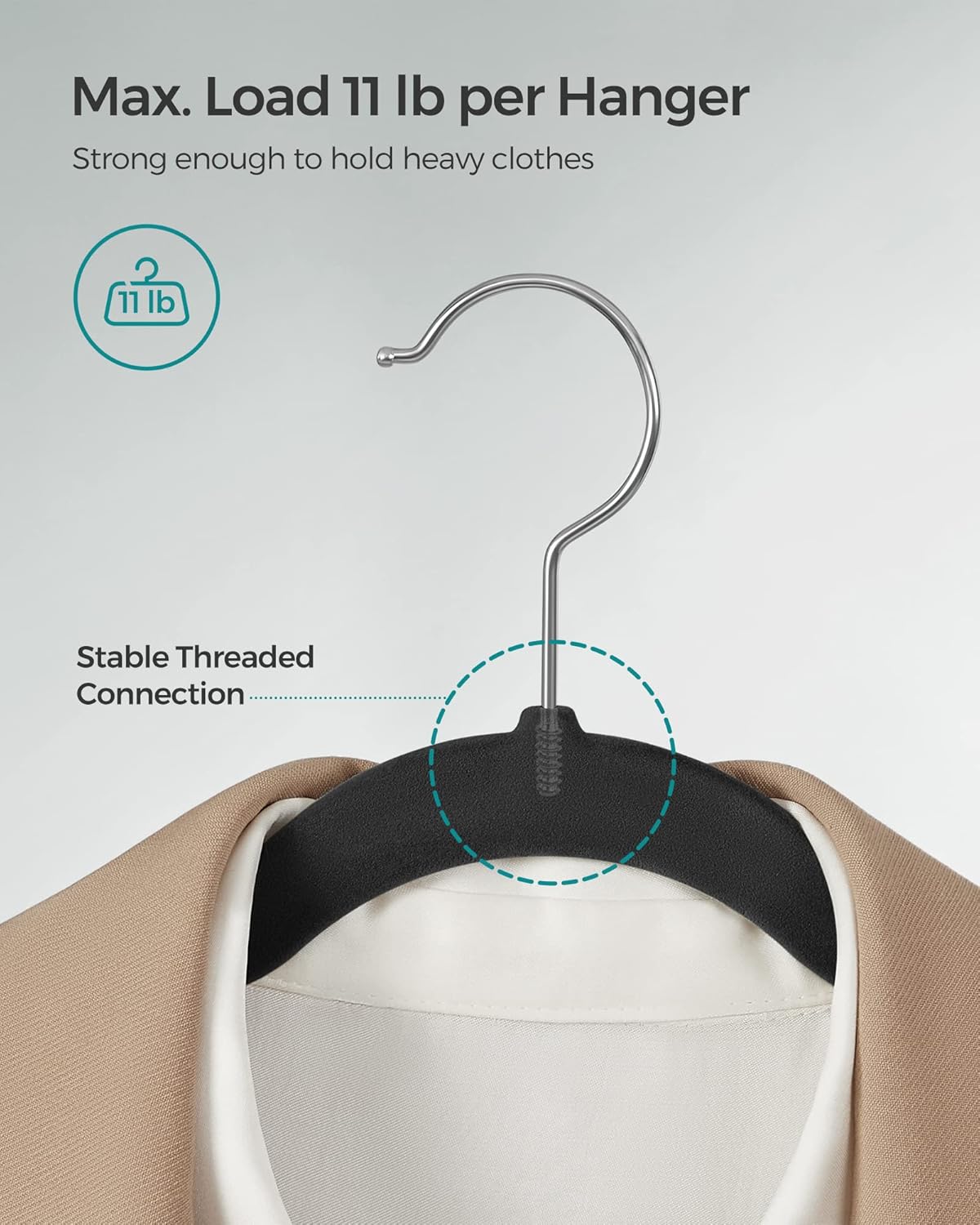 SONGMICS Velvet Hangers - 60 Pack Non-Slip Clothes Hangers with 360° Swivel Hook | Ink Black