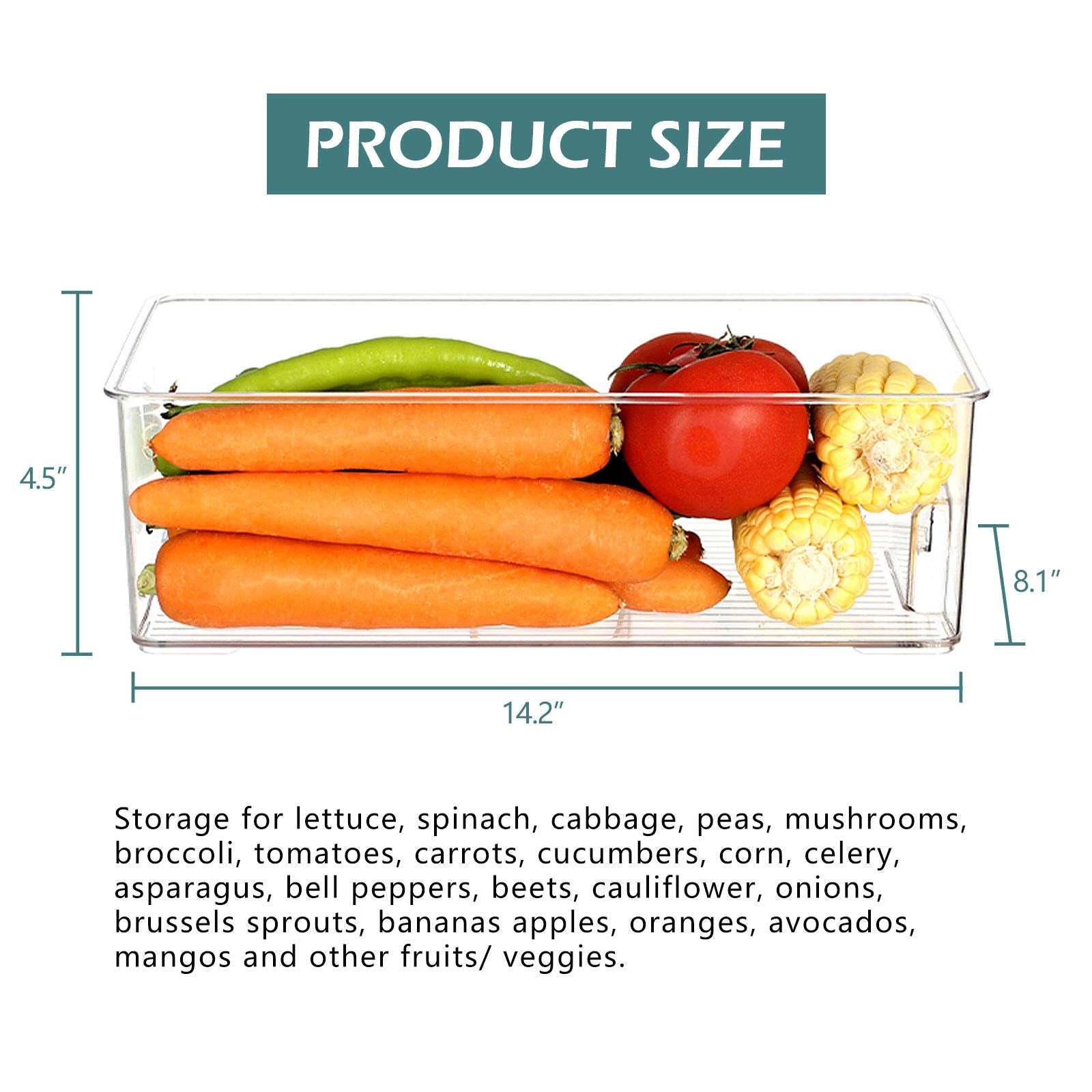 elabo Food Storage Containers Fridge Produce Saver- Stackable Refrigerator Freezer Organizer Keeper Drawers Ice Bins with Lids, Fridge Organizers and Storage Bins for Kitchen, Cabinet, 2 Pack