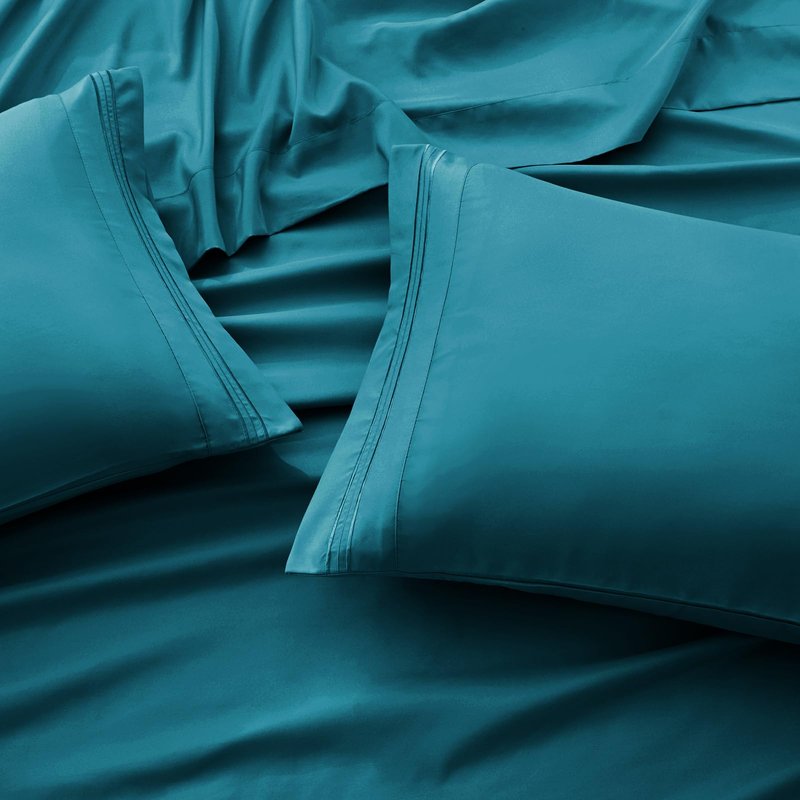 SiinvdaBZX Extra Deep Pocket Queen Sheets Set - Fits Mattress Up to 24 Inches Thick - 4 Piece Teal Deep Pocket Sheets for Air Mattress - Soft 1800 Thread Count Fitted Sheet with Side Pocket