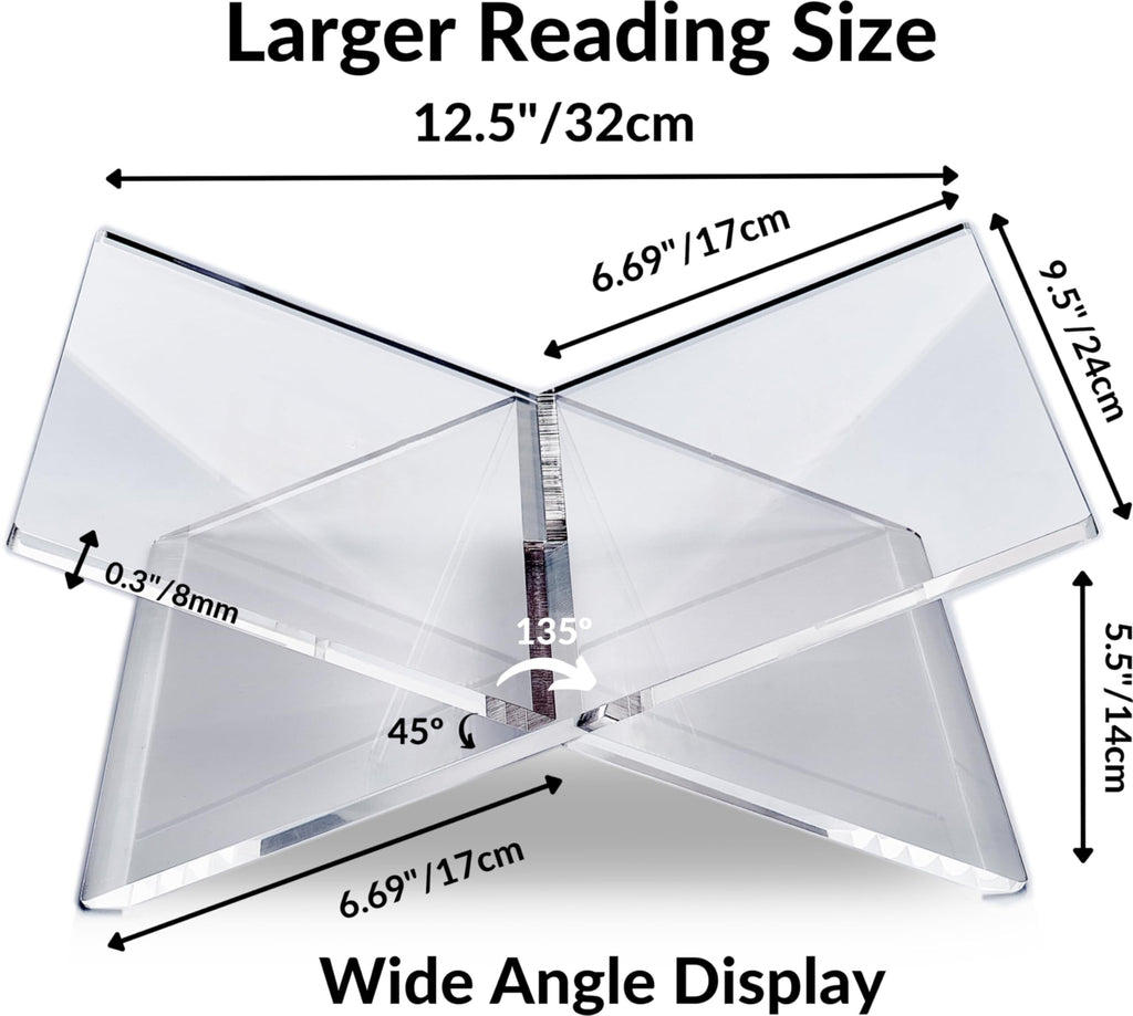 Honygebia Clear Acrylic Book Stands - Cross Frame Acrylic Book Holder, Open Bookstand for Display and Reading, Suitable for Art, Bible, Cookbook, Easel, Magazine, Textbooks 12.5" x 9.5" x 5.5"