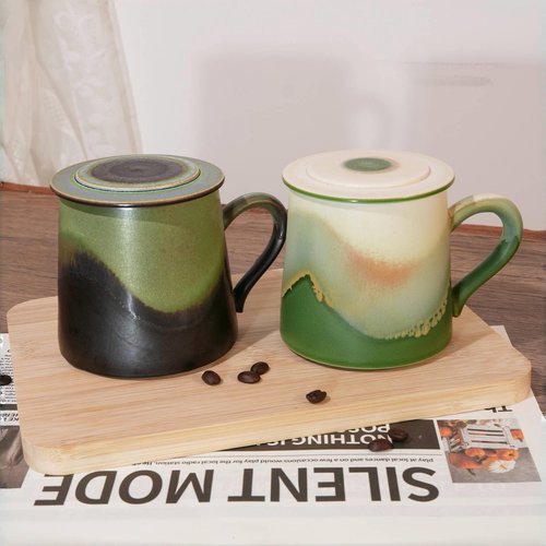 JDCervita Ceramic Coffee Mug Set of 2, Coffee Mugs with Lid,11.2 OZ Coffee Cup Ceramic Engagement Gifts for for Mother's Day Couples Newly Engaged Wedding Gifts Married Couples Anniversary