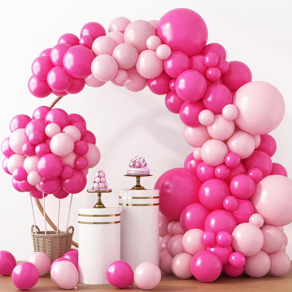 RUBFAC Balloon Garland Kit - 129pcs Latex Balloons in Baby Pink & Hot Pink | Perfect for Birthdays, Weddings, Baby Showers