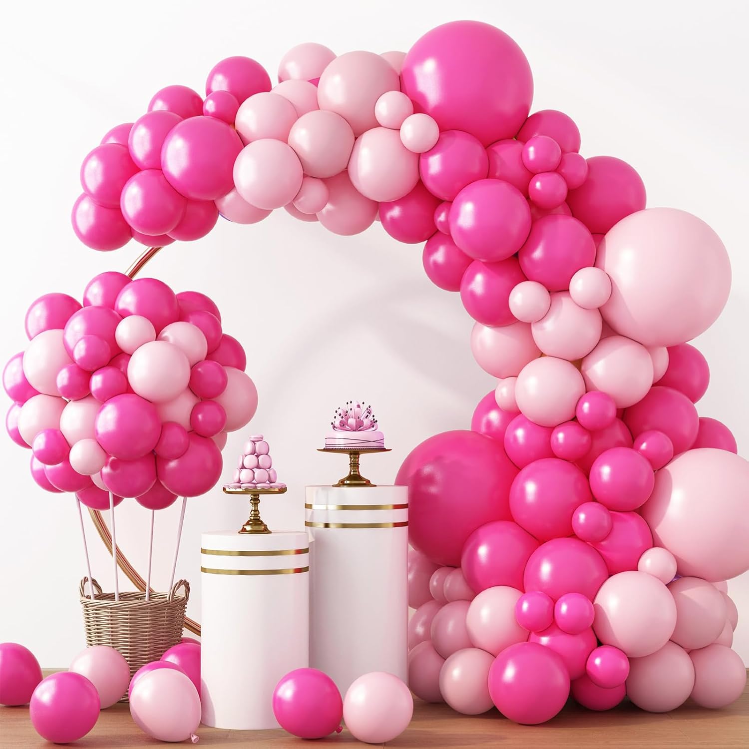 RUBFAC Balloon Garland Kit - 129pcs Latex Balloons in Baby Pink & Hot Pink | Perfect for Birthdays, Weddings, Baby Showers