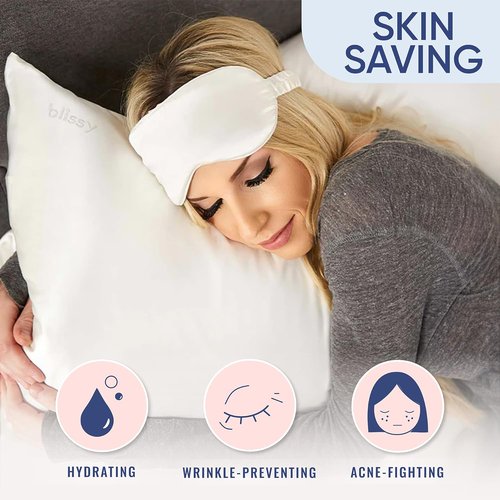 Blissy Silk Pillowcase - 100% Pure Mulberry Silk for Hair & Skin - 22 Momme, Available in White, Standard, Queen & King Sizes