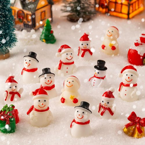 Mini Snowman Figurines - 36Pcs Resin Snowmen with Hats for DIY Christmas Fairy Garden Decor