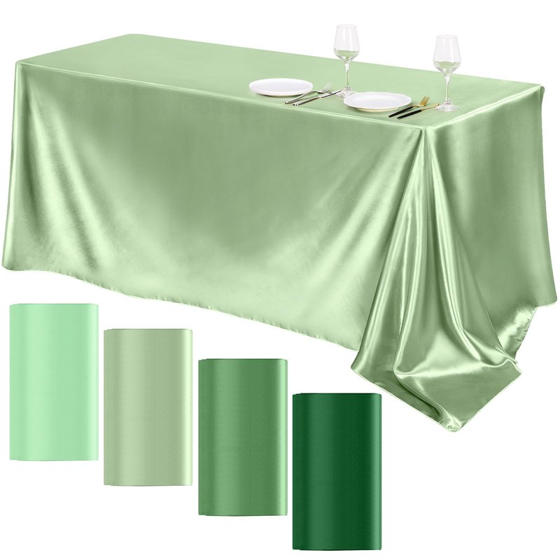 TURSTIN 4 Packs Gradient Sage Green Satin Tablecloth 102 x 58 Inch Overlay Satin Table Cover Rectangle Bright Silk Tablecloth Smooth Fabric Table Decoration for Wedding Banquet Party Events