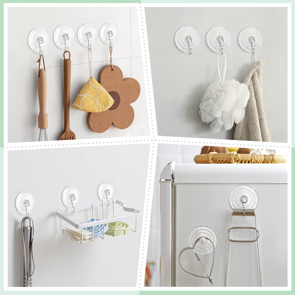 VIS'V Suction Cup Hooks - 2.5 Inch Large Clear Suction Cups with Metal Hooks | Removable & Reusable, 10 Pcs