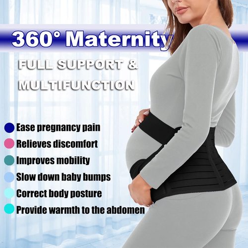 ChongErfei Maternity Support Belt - 3-in-1 Back, Pelvic & Hip Pain Relief | Black, Size L (39.5"-51.3")