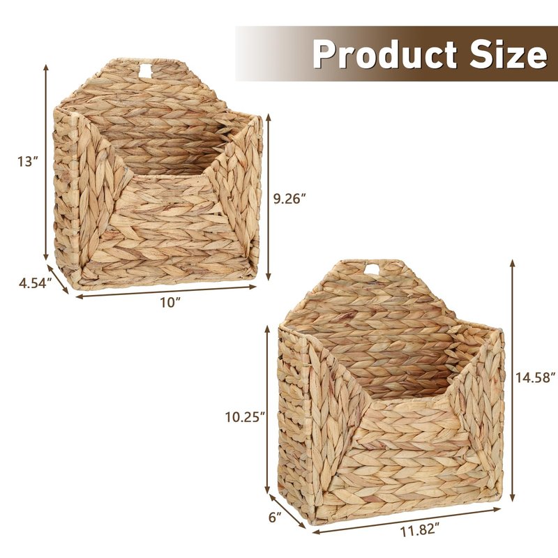 TKGKHK Wall Mounted Storage Baskets, 2PCS Handmade Water Hyacinth Storage Baskets Wall Hanging Organizing Container for Living Room,Bedroom,Kitchen (Large+Small)