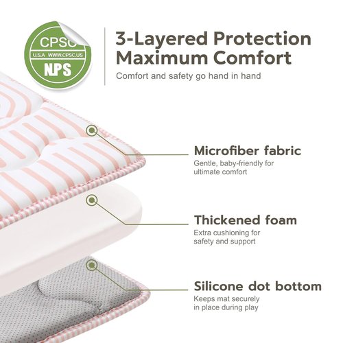 Mallify Baby Play Mat - Non-Slip 50"x50" Soft Crawling Mat for Infants & Toddlers | Portable Pink Design