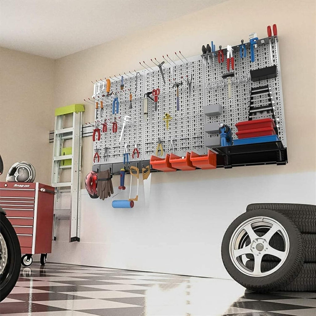 TORACK 109 PCS Pegboard Wall Organizer - 4 ft. Metal Tool Storage Kit with Hooks & Bins