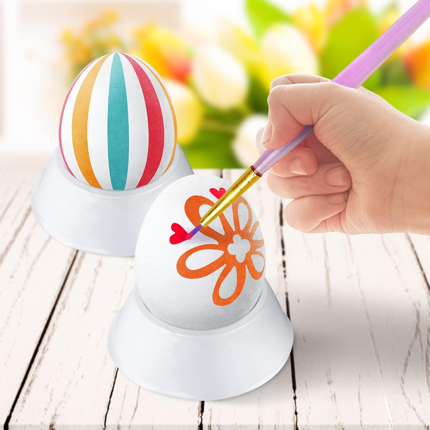Skiennix Easter White Eggs Painting Kit - DIY Paintable Flocking Eggs with Doodle Kit | 28PCS for Decoration & Gifts