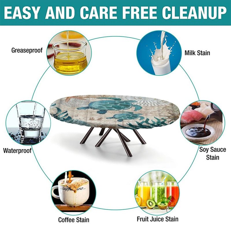 Personalized Oval Fitted Table Cloth Cover Add Your Photo Text Logo Custom Tablecloth with Elastic Edged for Indoor Outdoor Picnic Party Kitchen Dinner Decoration, Sea Turtle, Fits To 42" x 60" table