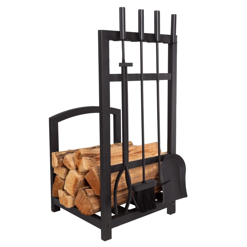 Lavish Home 5-Piece Fireplace Tool Set - Holds Wrought Iron Wood-Burning Tools - Includes Heavy-Duty Stand, Shovel, Broom, Tongs, and Poker (Black)