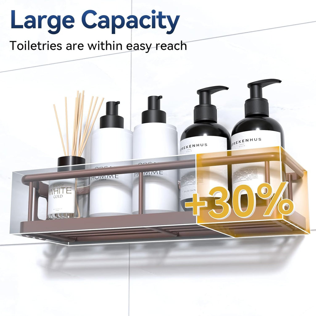 YASONIC Shower Caddy - Rustproof Organizer with Large Capacity Shelves | 3 Pack with Soap Holder & 12 Hooks in Bronze
