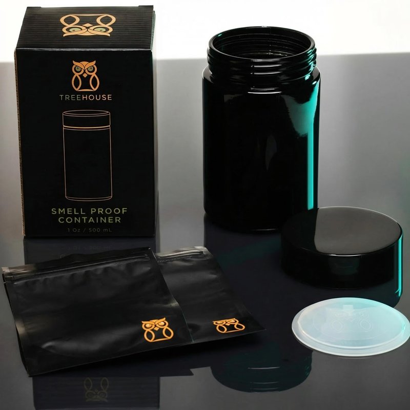 Treehouse Smell Proof Container (500mL) for Herbs, Spices, Coffee, Teas & More - Plus x2 Resealable Smell Proof Bags