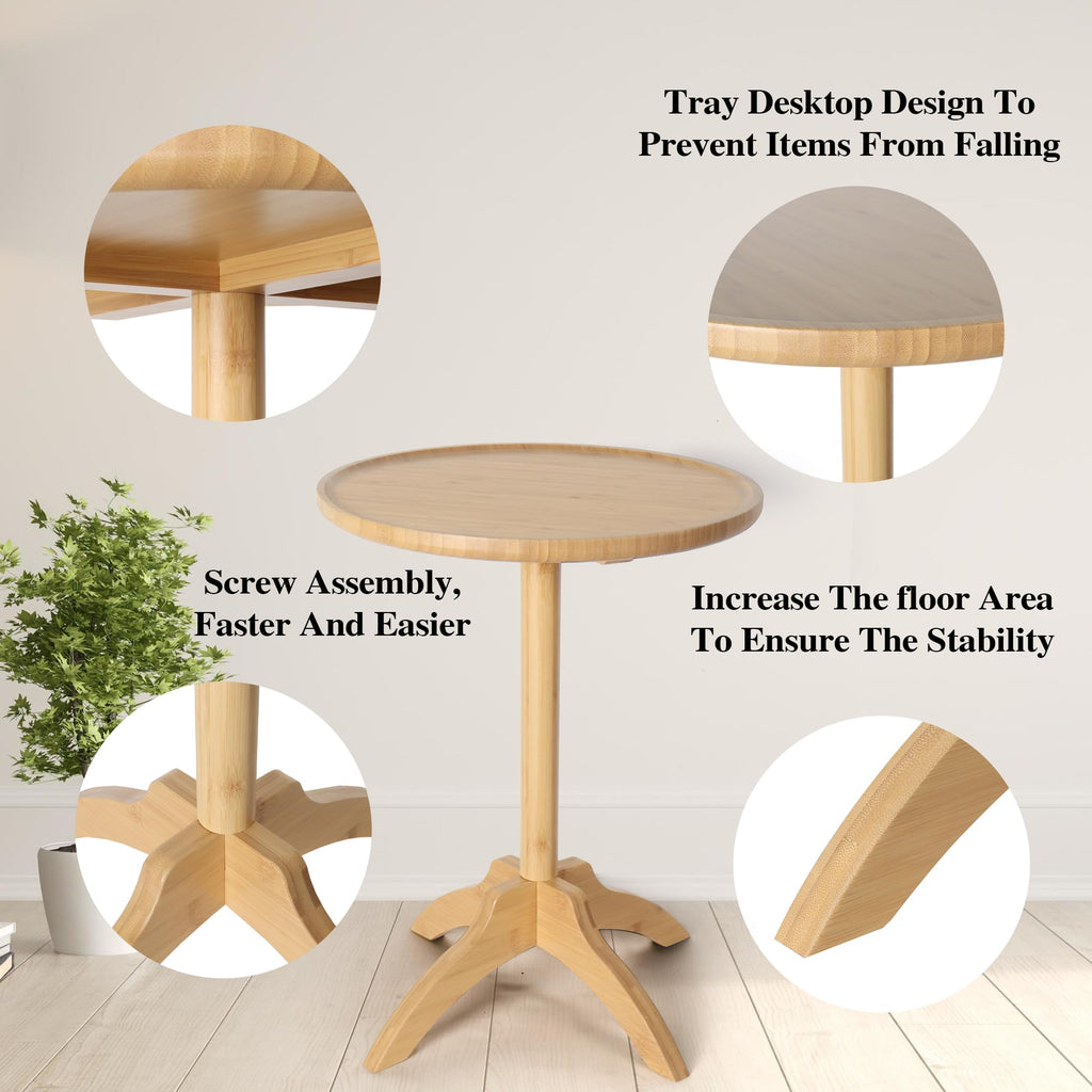 Oakrain Small Side Table, Drink Table, Martini Table, Small Round End Table, Natural (Dia14.96'' x H19.48'')