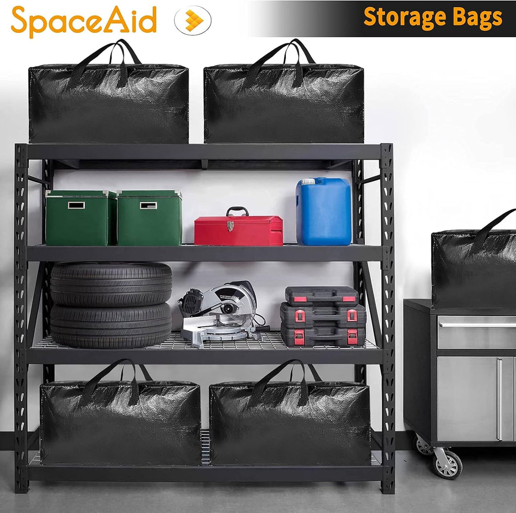 SpaceAid Heavy Duty Moving Bags - Extra Large Storage Totes with Backpack Straps & Strong Handles | Black (4 Pack)