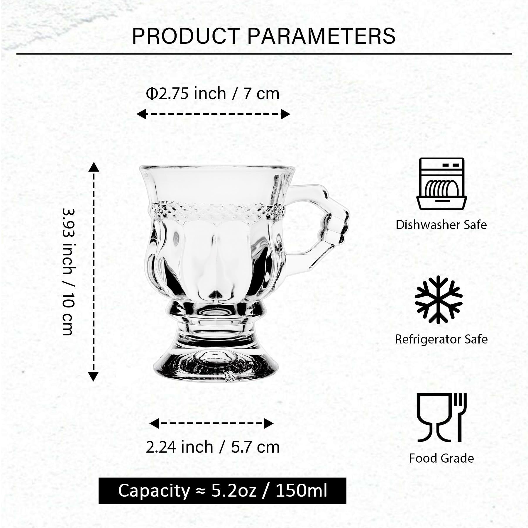 binsakao Turkish Tea Glasses Set of 6 - Small Moroccan Tea Glasses with Handle - 5 oz Espresso Cups - Footed Glass Coffee Mugs for Cold Beverages