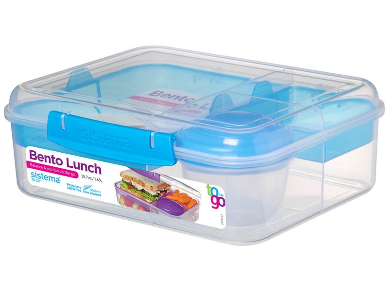 Sistema Bento Box Adult Lunch Box with 2 Compartments, Sandwhich Container, and Salad Dressing Container, Dishwasher Safe, Color May Vary