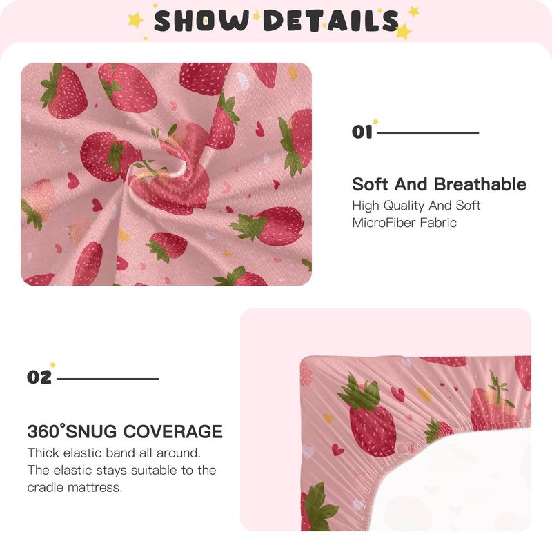 foixnub Exotic Fruit Red Strawberry Boys Girls Bassinet Sheets Baby Cribs Sheets Play Sheets Playard Sheet Toddler Stretchy Bed Sheet for Baby Kids Halloween S