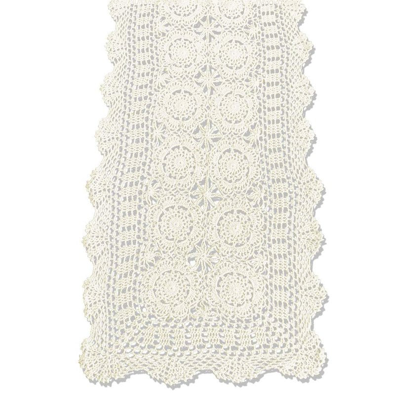 KEPSWET Cotton Handmade Crochet Lace Table Runner Beige Rectangle Coffee Table Dresser Decor (14x36 inch)