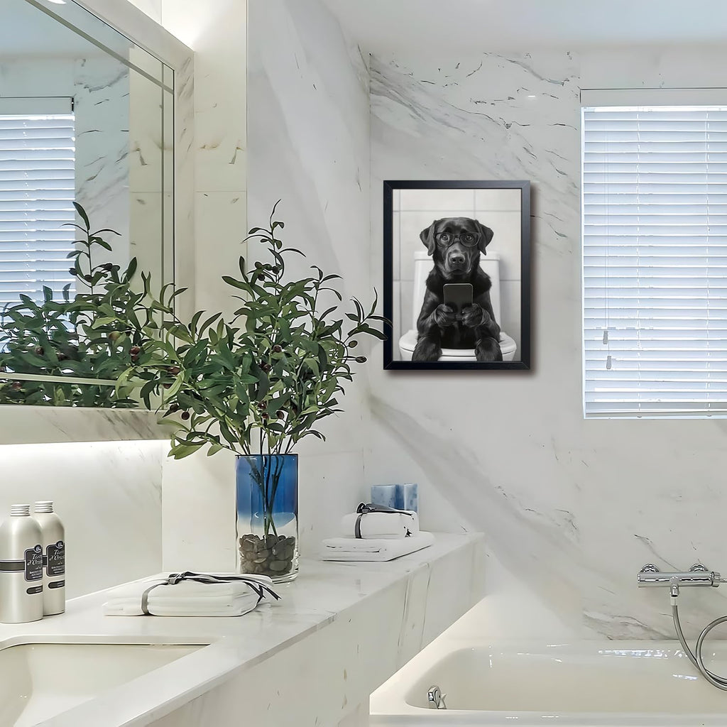 Regine Switzerland Funny Labrador Dog Canvas Print - Cute Bathroom Wall Art | 12x16 Inch Framed Decor