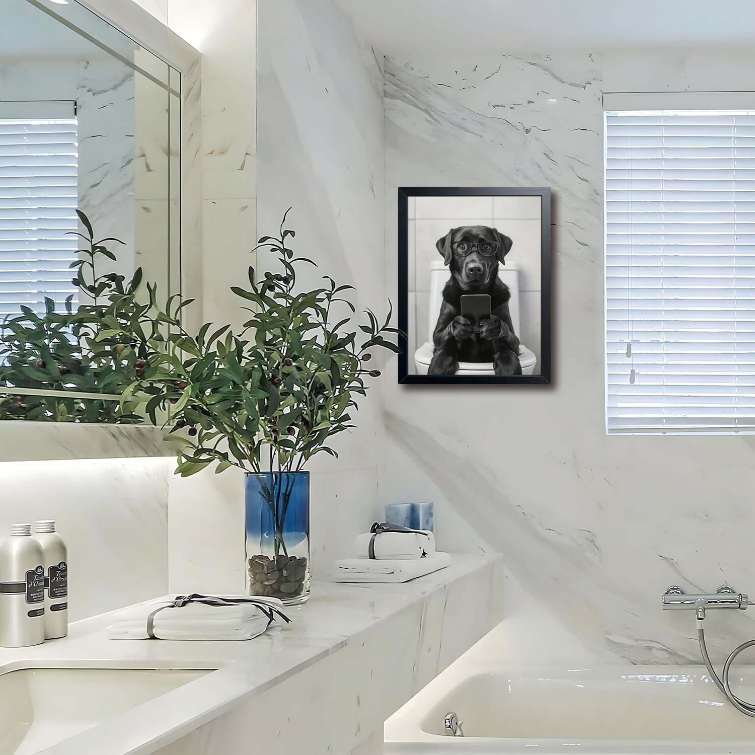 Regine Switzerland Funny Labrador Dog Canvas Print - Cute Bathroom Wall Art | 12x16 Inch Framed Decor