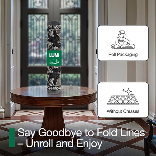 LUMI Indoor Door Mat for Entrance 24x55, Luxury Front Doormat with Non-Slip Latex Rubber Backing, Soft Washable Dirt Trapper, Flower Song (Rolled Package)