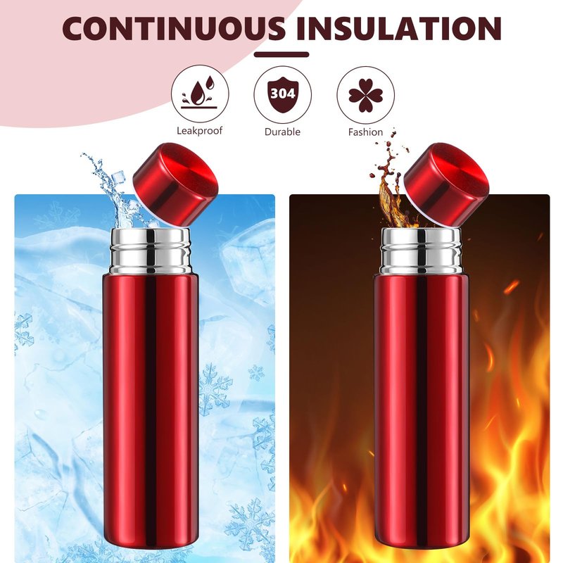 Vesici 4 Pack Mini Water Bottle 4.4 oz Small Insulated Stainless Steel Flask for Purse Leak Proof Pocket Slim Keeps Drink Cold and Hot for Women Kids Lunch Bag Coffee Travel (Red)