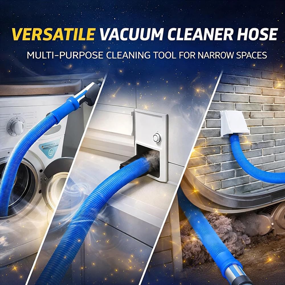 Skiennix Dryer Vacuum Hose Attachment - Universal Lint Removal Tool with Flexible Hose & Brush | Blue