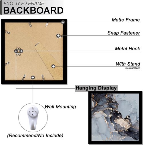 Fxojyvo Black 9x9 Picture Frame - Lightweight & High Transparency for Square Photos | 1 Pack