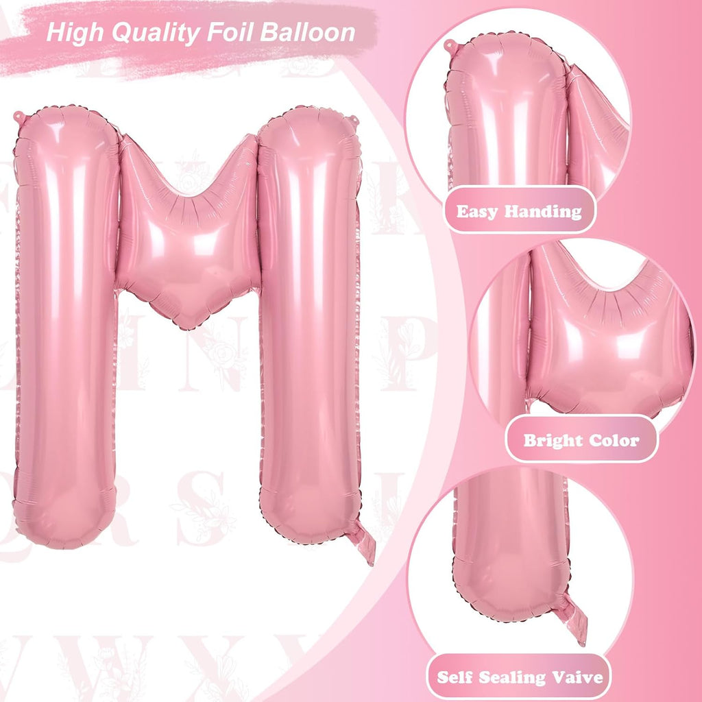 Skiennix 40-Inch Pastel Pink Letter Balloon - Giant Mylar Alphabet M for Girl Birthday Party Decor