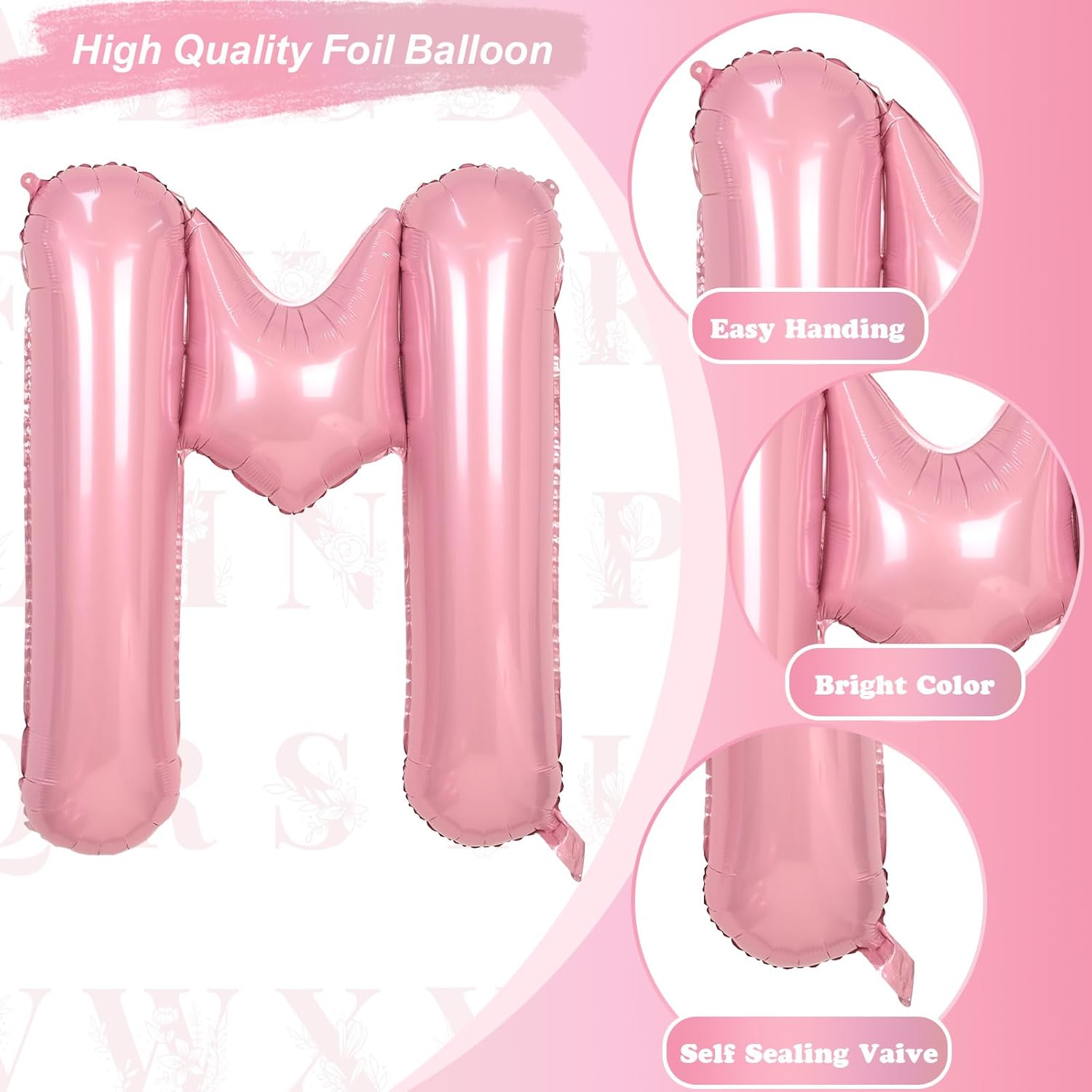 Skiennix 40-Inch Pastel Pink Letter Balloon - Giant Mylar Alphabet M for Girl Birthday Party Decor
