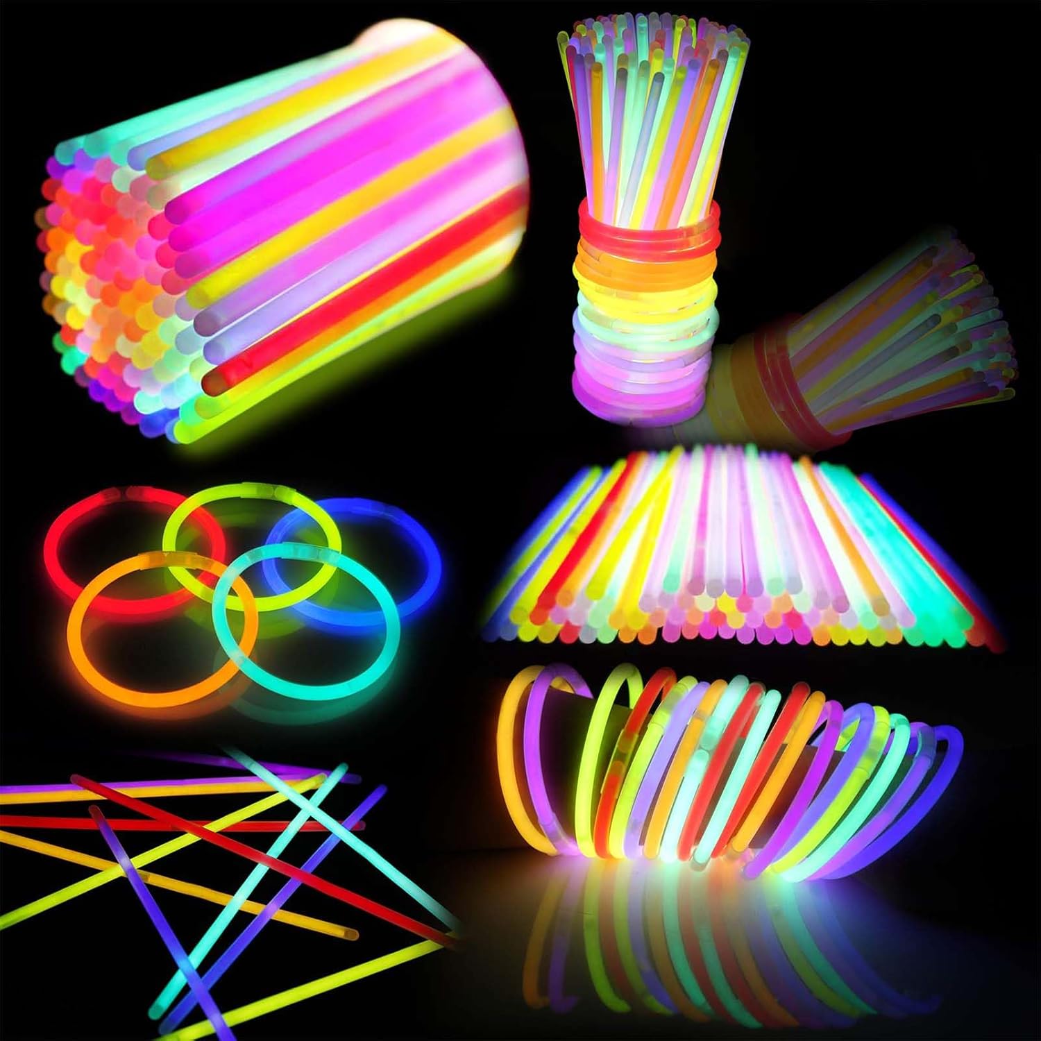 Skiennix 100PCS Glow Sticks - Bulk Party Pack for Halloween & Camping | 8” Glow Bracelets with Connectors