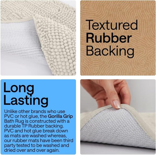 GORILLA GRIP Plush Chenille Bath Rug Mat - Soft, Absorbent, Machine Washable | Ivory Oval Toilet Base