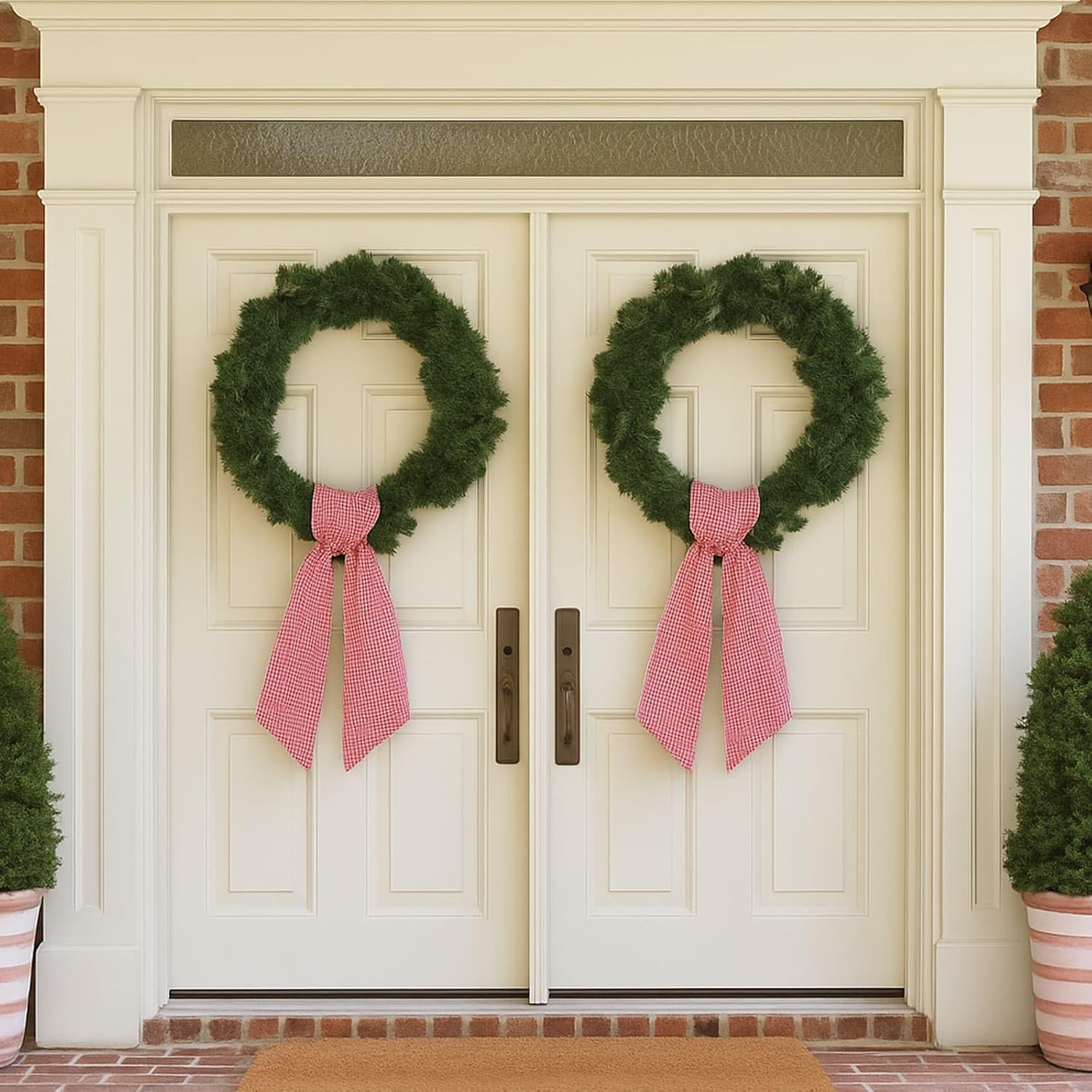Skiennix Red White Gingham Wreath Sash - 5.12" Wide x 54.33" for Holiday Door Decor